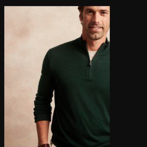 390cad Banana Republic Forest Green chunky CASHMERE quarter zip pullover Sweater